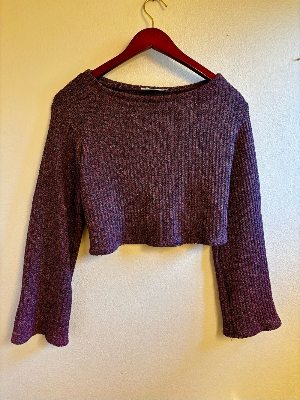 Urban Renewal Cropped Knit Sweater in Heathered Purple